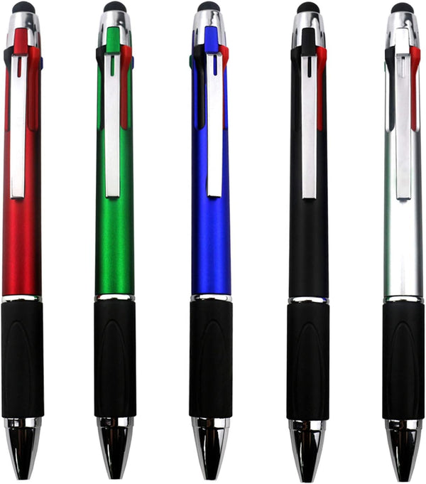 MiSiBao 5-Count Multi Colored Ballpoint Pen Set, 4-Color Medium Point (1.0mm) Touch Screen Stylus