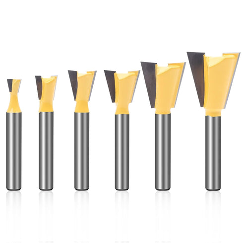 KOWOOD Dovetail Router Bit Set, 6 Sizes with 1/4 Inch Shank for Wood Milling Cutter Tool