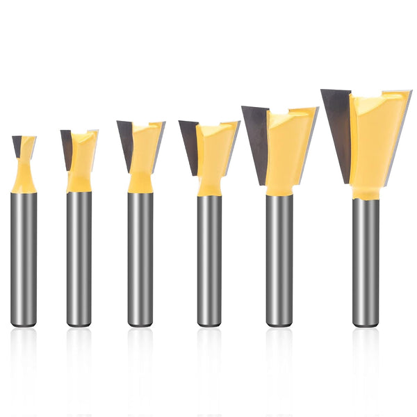 KOWOOD Dovetail Router Bit Set, 6 Sizes with 1/4 Inch Shank for Wood Milling Cutter Tool