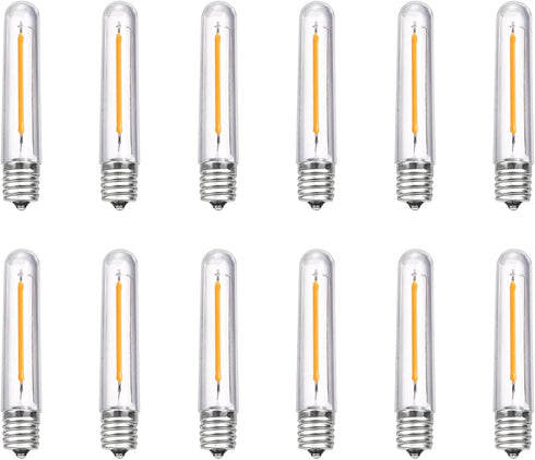 12 Pack Dimmable E12 LED Bulbs, 0.6W Candelabra Bulbs, 2700K Warm White, Vintage T13 Replacement, 2-Pack