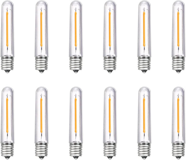 12 Pack Dimmable E12 LED Bulbs, 0.6W Candelabra Bulbs, 2700K Warm White, Vintage T13 Replacement, 2-Pack