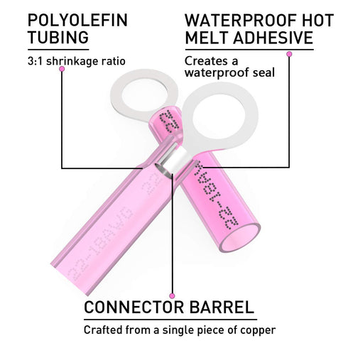 200PCS Heat Shrink Ring Connectors 5/16" Red 22-18 AWG, Crimp Electrical Connectors by Sopoby