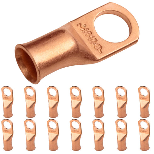 SELTERM 15pcs 1/0 AWG Battery Terminal Connectors, Heavy Duty Bare Copper Lugs, 1/2" Stud, Electrical Cable Ends