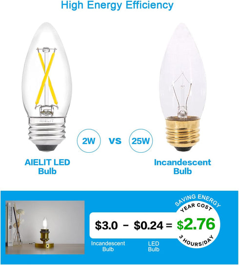Dimmable E26 Bulb 25 5000K, 120V 200LM, 2W B11 Bulbs 4 Pack LED Candelabra Watt Equivalent, Daylight White Chandelier