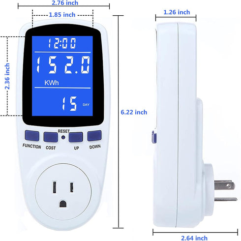 2 Pack 1 7 Watt Meter Power Meter Plug Home Electricity Usage Monitor with Cord, Electrical Usage Monitor Consumption
