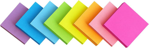 Eastern Wolf Sticky Notes 2x2, 8 Bright Multi Colors, 16 Pads, 100 Sheets/Pad, Self-Stick Notes
