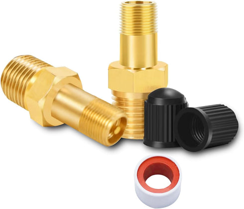 GODESON 1/8" NPT Tank Valve, Anti-Corrosion Brass Schrader Valve with Caps, Pack of 2