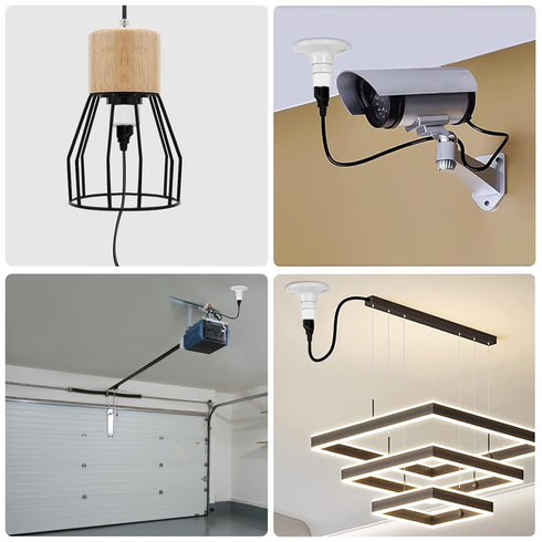 Outlet Light Socket Adapter, Screw in Outlet Socket, E26 Light Bulb to Outlet Socket Converter for Porch Light, Camera,