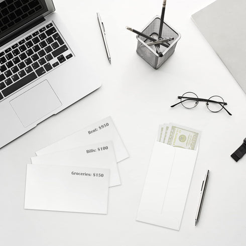 ValBox 3.5x6.5 Money Envelopes, White Kraft #7 Coin Envelopes, Gummed Flap for Cash, Budgeting (Pack of 100)