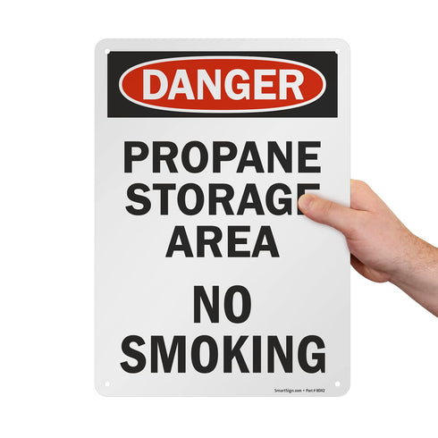 SmartSign U9-2344-NA_10x14 "Danger - Propane Storage Area, No Smoking" Sign | 10" x 14" Aluminum Black/Red on White