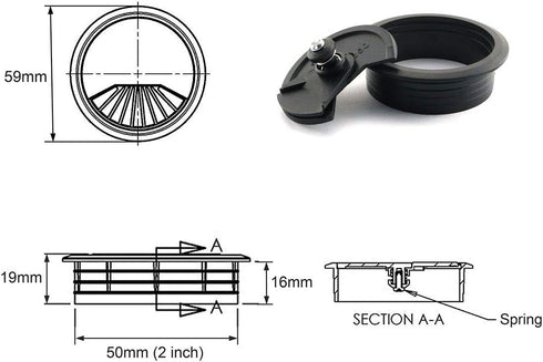 2pcs 2 inch Desk Wire Cord Cable Grommets, Hole Cover for Office PC Desk Cable Organizer, Plastic Cover Black