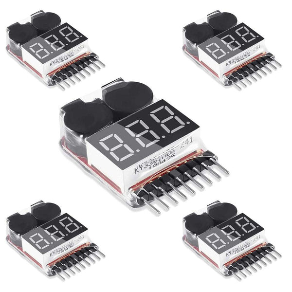 5PCS 2in1 1-8s Lipo Battery Voltage Tester, RC Low Voltage Buzzer Alarm for 1-8s Lipo/Li-ion/LiMn/Li-Fe