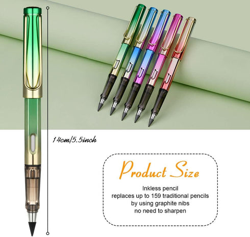 Inkless Pencil with Eraser, 5 Sets Infinity Pencil Everlasting Pencil, Reusable Infinite Pencil with Extra 5 Eraser & 5 Replaceable Nibs, Endless Pencil for Home Office School Writing Drawing by Ainiv