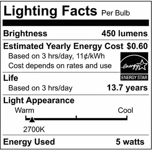 Satco S21872 5.5W A15 LED Bulb, Clear, Intermediate Base, 2700K, 450 Lumens, 2-Pack