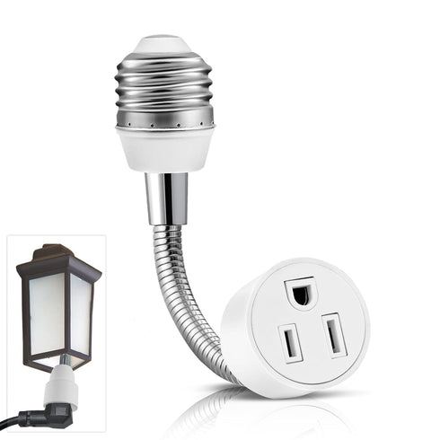 3 Prong Outlet Light Socket Adapter, Flexible Light Bulb to Outlet Socket Adapter with Extension Cord for Garage,