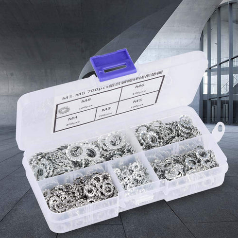 700pcs Galvanized Serrated Tooth Lock Washer Flat Washer Set for Electrical Connections, M3/M4/M5/M6/M8