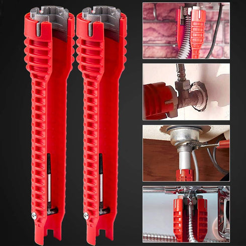 8-in-1 Multi-purpose Faucet and Sink Installer Wrench for Toilet Bowl, Sink, Bathroom, Kitchen Plumbing Repair (Red)