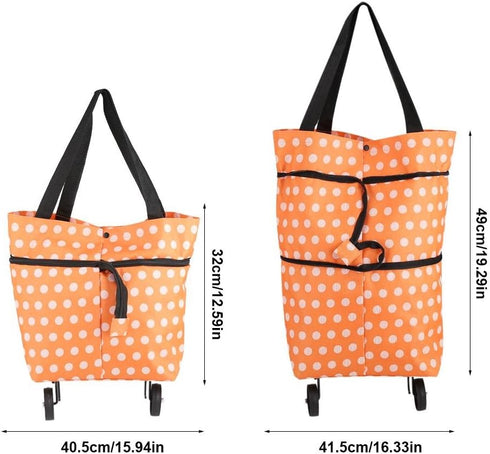 Ciglow Shop.(12-Orange) Shopping Bag, Oxford Cloth Reusable Shopping Bags with Wheel Rolling Dual-Purpose Foldable
