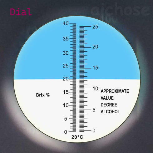 Refractometer for Grape Wine Brewing, Measures Sugar Content, Dual Scale 0-40% Brix & 0-25% vol Alcohol