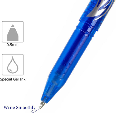 RIANCY Erasable Gel Pens, Blue Pen 0.5mm Fine Point, Pack of 4 Blue Pens + 8 Refills for Smooth Writing
