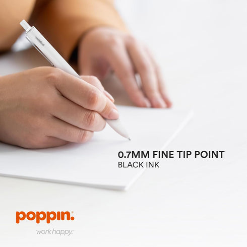 Poppin Retractable Gel Pens - Fine Point 0.7mm Tip, Smooth Writing Gel Ink Pens, 12 Pack (White with Black Ink)