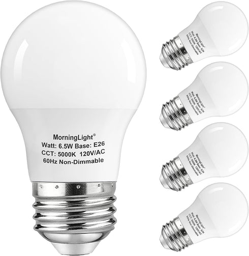 MorningLight 4 Pack A15 Light Bulbs 60 Watt Equivalent, 5000K Daylight LED