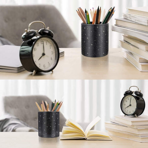WAVEYU Pen Holder for Desk School Office,Stand for Desk Luxury Glitter Pencil Cup for Women Men Leather Desk Organizer for Middle High School Office College Student Girl Women Adult Teen, Black by WAVEYU