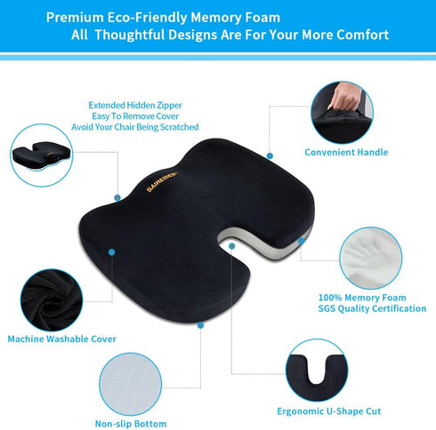 Tailbone SAIREIDER Office Chair Cushion, Car Seat Cushion, Memory Foam Coccyx Cushion Pads for Pain, Sciatica Relief