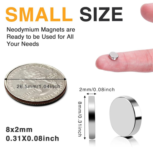 TRYMAG Small Magnets 300Pcs, 8x2mm Small Round Rare Earth Magnets, Tiny Strong Neodymium Disc Magnets for Whiteboard, Fridge, Office, Hobbies, Crafts and Dry Erase Board