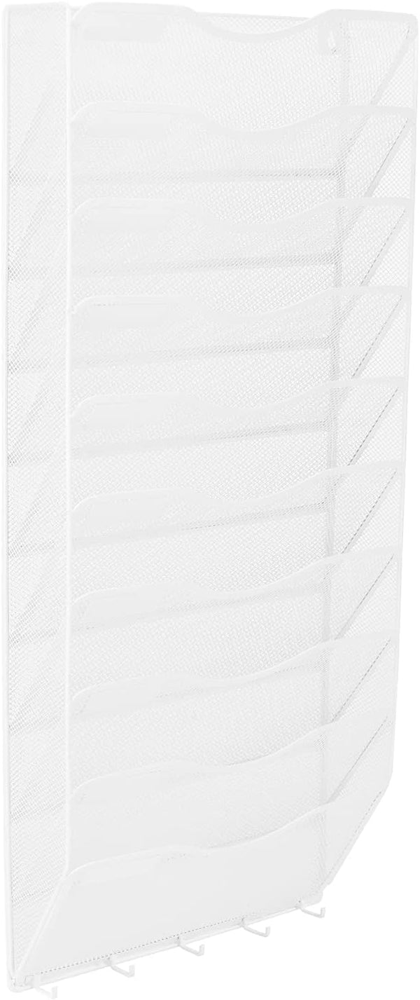EasyPAG Hanging File Organizer - 10 Pocket Wall Mount File Holder with 5 Key Hook for Office and Classroom, White