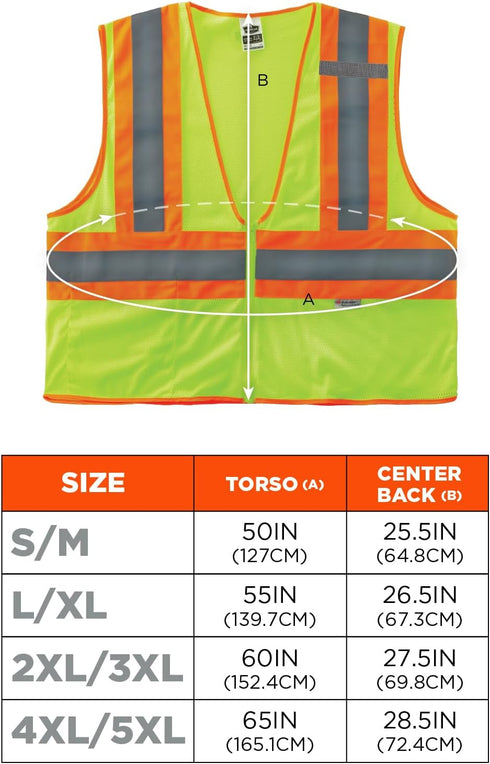 Ergodyne Class 2 Safety Vest, Two Tone Mesh, Lime, Large-X-Large