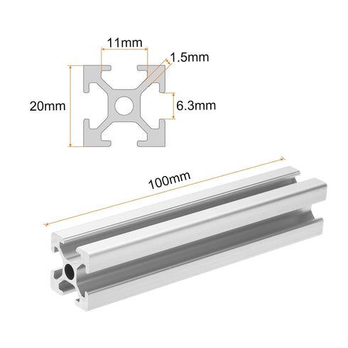 uxcell 4 Pcs T Slot 2020 Aluminum Extrusion Profile European Standard 100mm x 20mm Linear Rail Extrusion Frame for 3D Printer, CNC, DIY (Silver Tone)