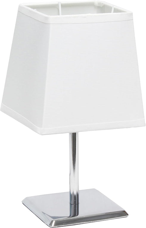 Simple Designs LT1209-WHT 9.65" Sleek and Square Mini Chrome Table Lamp with