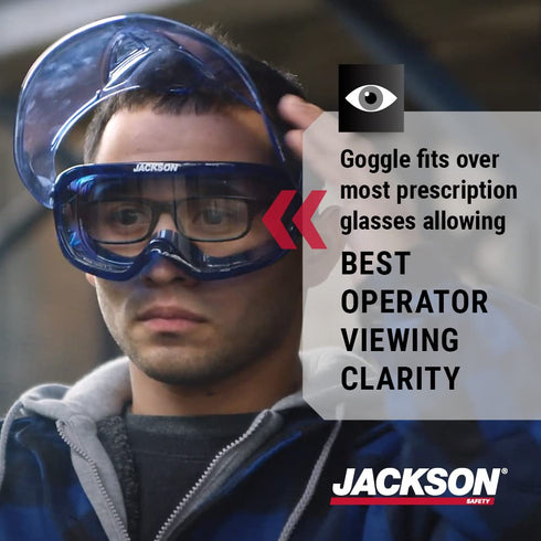 Jackson Safety GPL500 Safety Goggles with Flip Up/Detachable Blue Face Shield, Anti-Fog, Clear Lens
