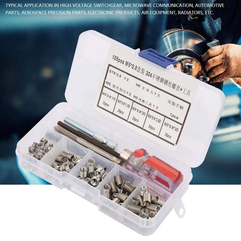 105pcs Threaded Inserts Repair Kit, Stainless Steel Type Wire Insert Installation Set (M5 x 0.8)