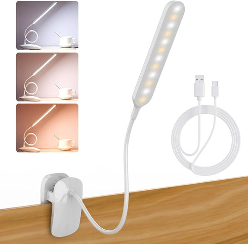 Desk Lamp, 1500mAh Dimmable Reading Lamp with Clamp and Type-C Charging Port, Adjustable Flexible Light for Home Office