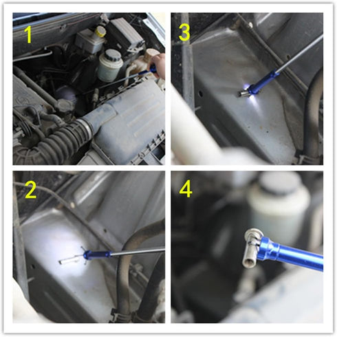 Telescoping Inspection Mirror with LED Lights, Magnetic 4 Claw Picker, Flexible Claw Grabber Tool, Combination Tool Set