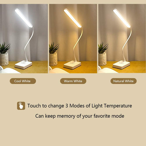 Cordless Desk Table Lamp Reading Light Rechargeable Battery 2200m,Touch 3 LED Modes,Dimmable,Small,Gooseneck, Highest 17.7",Lamp for Kids Bedroom Bedside by MAYTHANK