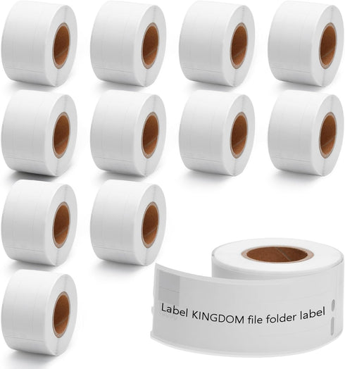 LW Label Compatible Dymo 30327 1-Up File Folder White Paper Labels 9/16" x 3-7/16", 130 Stickers per Roll, 12 Rolls