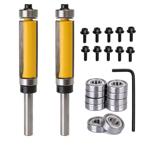 Yakamoz 2Pcs 1/4'' Shank Top and Bottom Bearing Guide Flush Trim Pattern