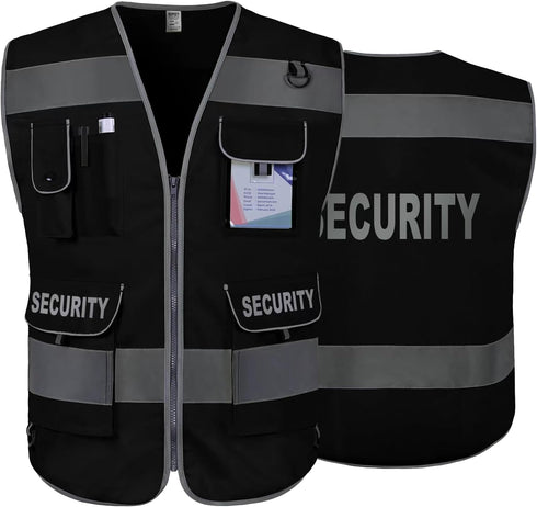 TCCFCCT Security Vest for Security Guard 9 Pockets High Visibility Reflective Safety