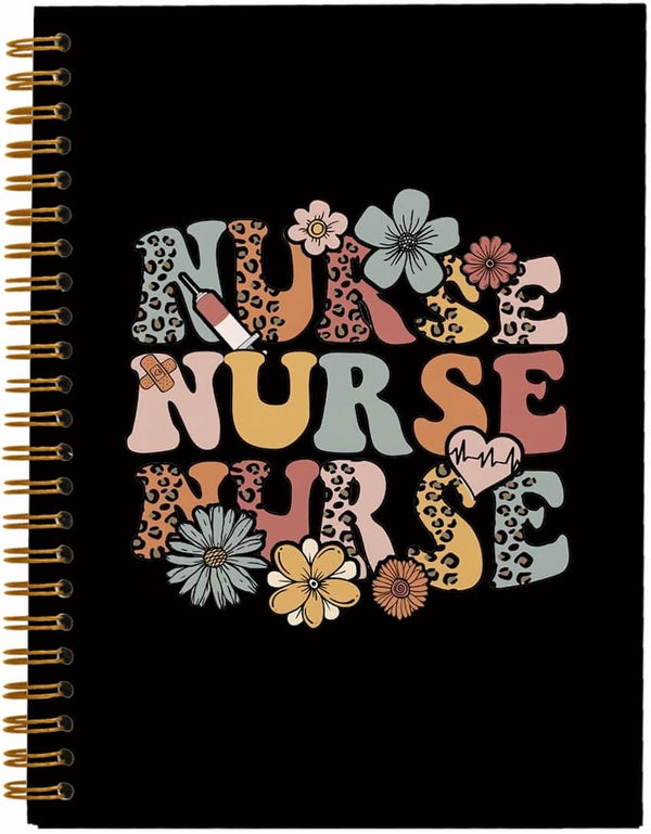Nurse Gifts Black Hardcover College Spiral Notebook Journal, 5.5x8.3 for Work Notes, Nursing Student Graduation Gifts