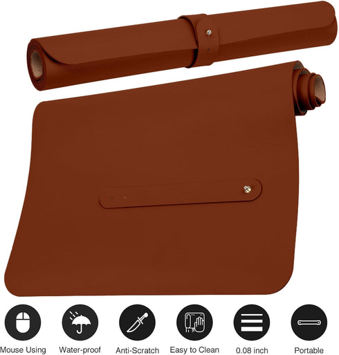 Boutilon XXXL-Brown Leather Desk Pad, 47"x 24" Large Waterproof Business Desk Mat for Keyboard and Mouse