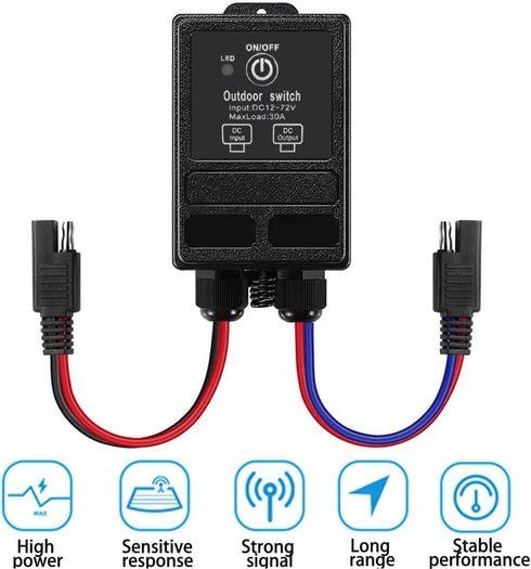 12 328ft Switch,DC12V-72V Volt Wireless Remote Control Switch with SAE Connector Plug Long Range Waterproof Wireless