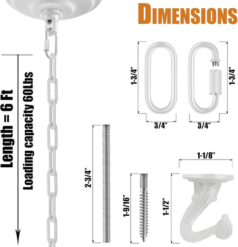 Omytie 6 Ft Heavy Duty Hanging Chain Kit with Connection Locks & Swag Ceiling Hooks for Lighting Fixture, Chandelier