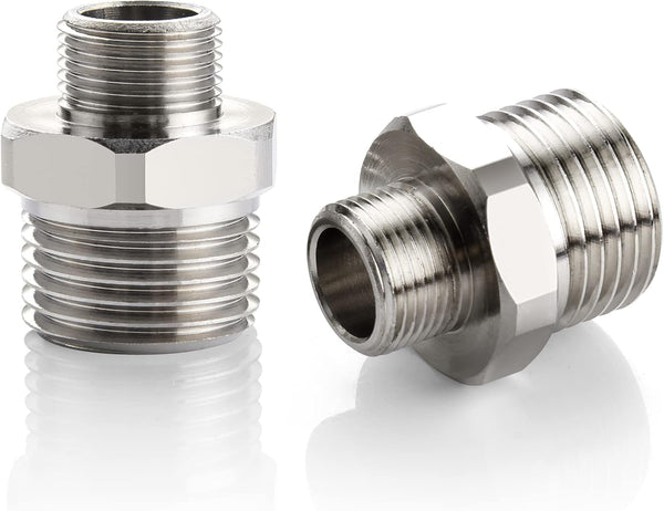 1/2 to 3/8 Reducer Faucet Adapter - Compression Brass Pipe Fitting for RV Kitchen Plumbing, 2 Pack