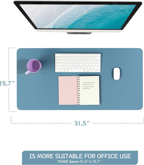 Non-Slip Desk Pad, Waterproof PVC Leather Protector, Ultra Thin Large Mouse Pad for Office/Home (Blue, 31.5" x 15.7")