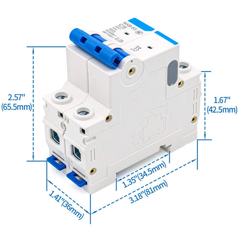 Baomain Low-Voltage Mini Circuit Breaker NXB-63(DZ47-63) C16 16A 2 Pole 400V DIN Rail Mount White