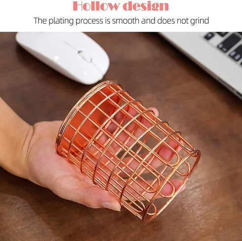 QDKVTNDJZ 2 Pack Metal Pen Potnizers Makeup Brushes Holder for Desk Office, Rose Goldr