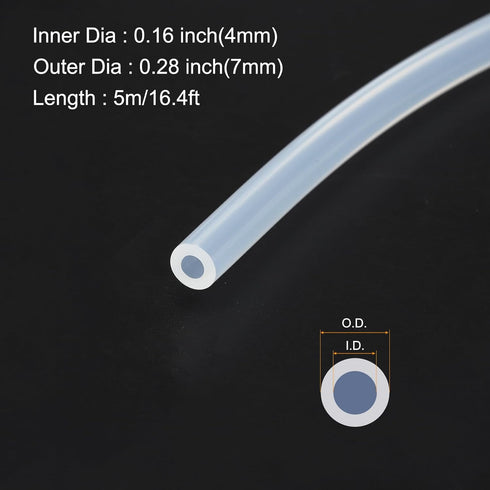 5m(16ft) 4mm(0.16") ID x 7mm(0.28") OD Silicone Tubing Clear Industrial Plastic Tubing Pure Silicone Hoses for Pump Siphoning Draining Irrigation Brewing